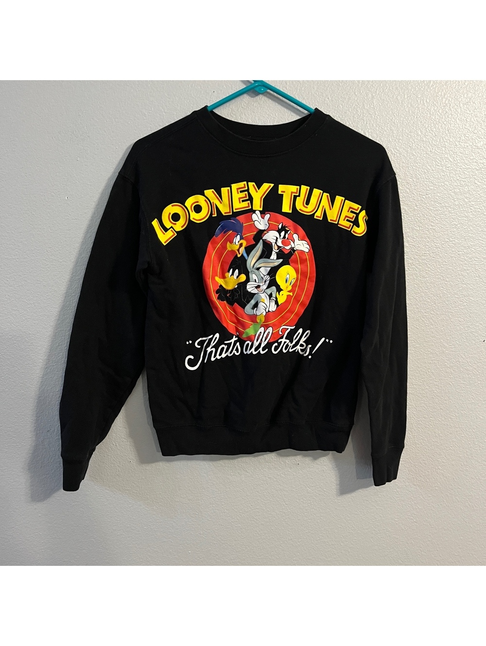 Looney Tunes That’s All Folks Sweatshirt XS Black Bugs Bunny Tweety Crewneck